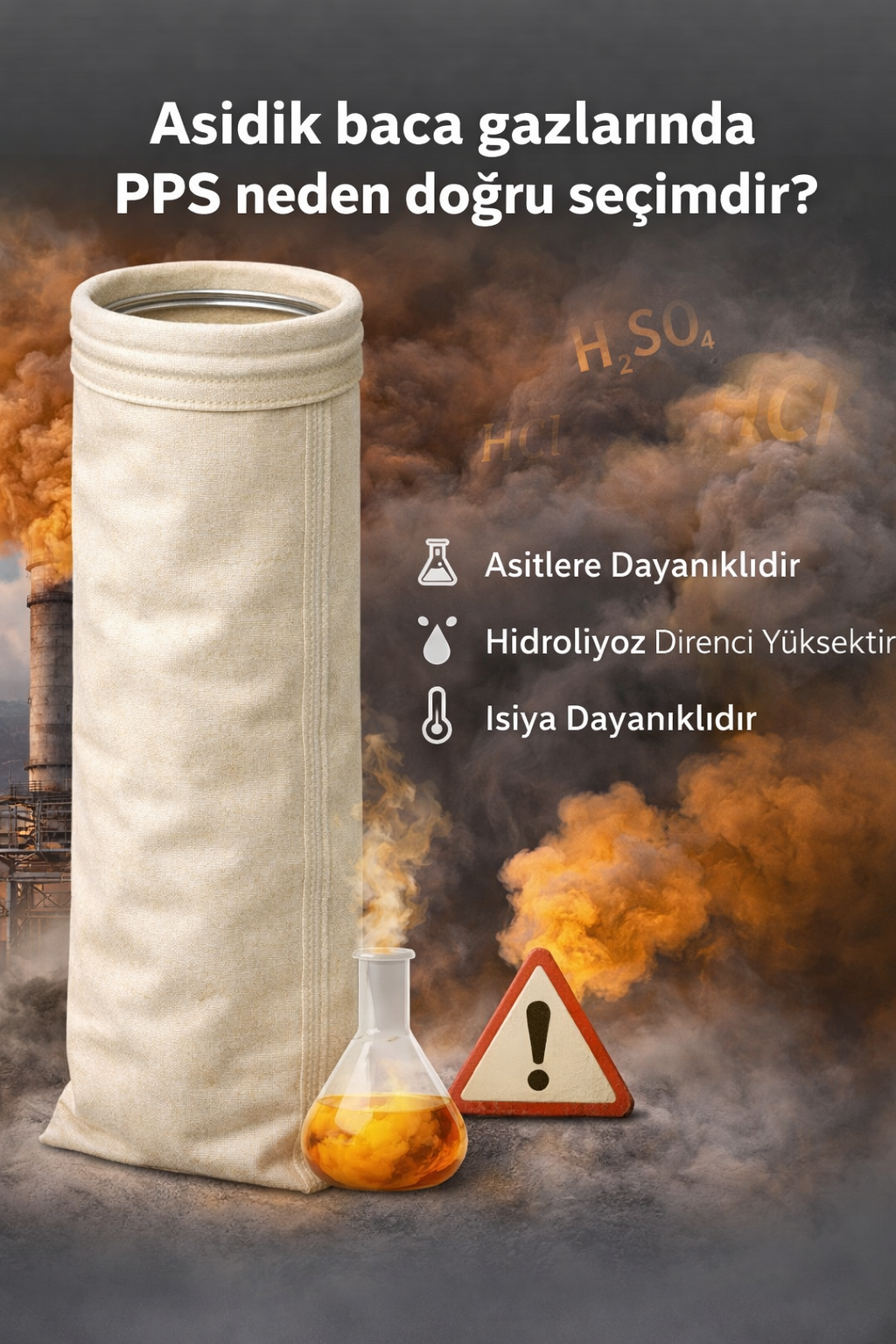 Asidik Baca Gazlarında PPS (Ryton) Filtre Torbası 